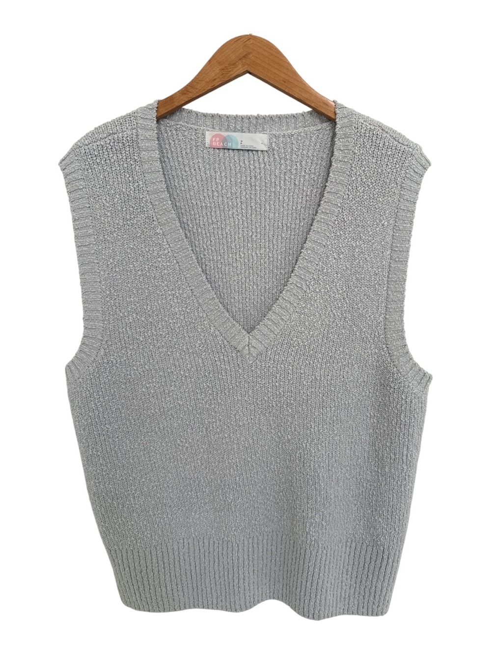 Free People Beach Sleeveless V-Neck Knit Sweater Vest Light Gray